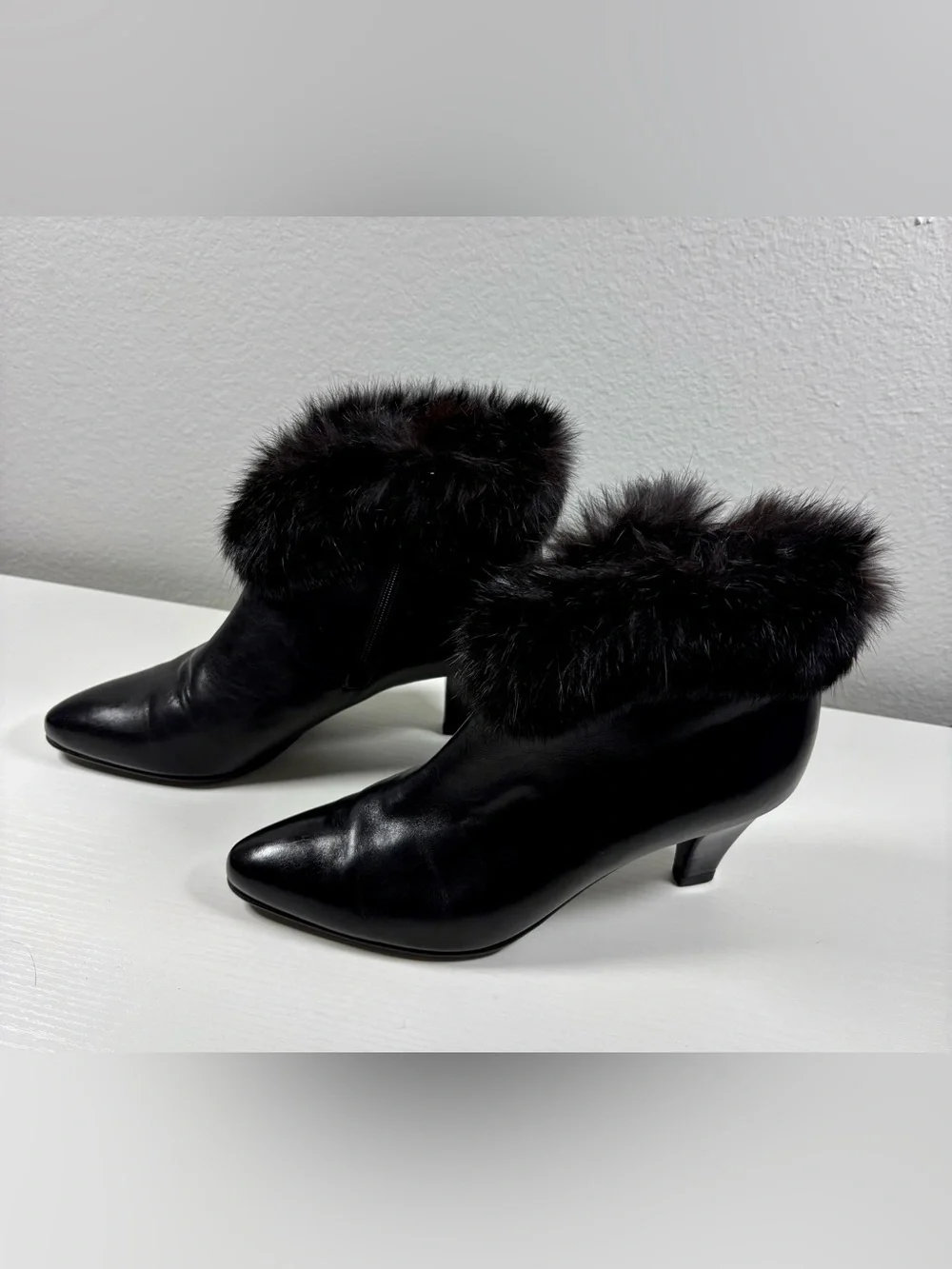 Bally Vintage Ankle Boots, Leather w/ Genuine Mink Trim. Size US-5.5 or EU 36